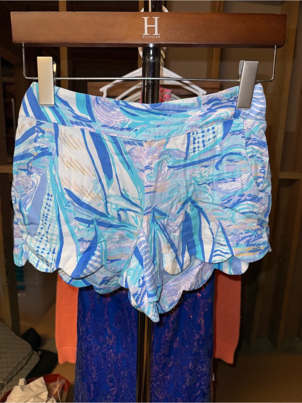 Lilly Pulitzer Blue and Aqua Printed Smocked Waist Shorts